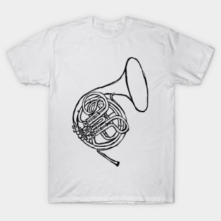 Hand Drawn Brass Vintage French Horn T-Shirt